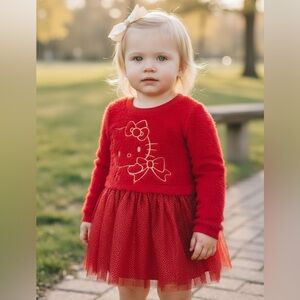 Hello Kitty Red Tutu Sweater Dress Girls 12M Holiday Party